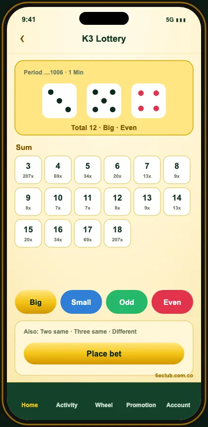 6E Club K3 dice lottery